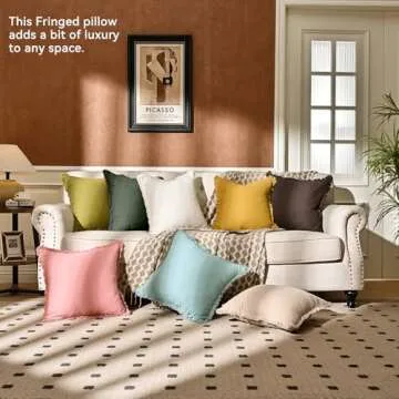 AmHoo Pack of 2 Linen Pillow Covers with Tassels Fringed Decorative Rustic Natural Throw Pillowcase Cushion for Couch Sofa Bedroom 18 x 18-Inch Green