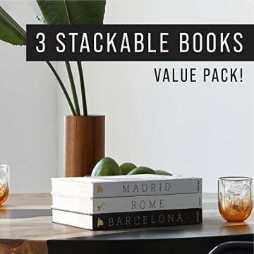 Maplefield Set of 3 XL Decor Books for Coffee Table – Hardcover Barcelona Coffee Table Volume for Tabletops and Bookshelves – Decorative Accents for Home Interiors - Decorative Books