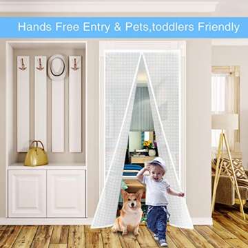 Insulated Door Curtain, Thermal Magnetic Self-Sealing EVA Door Screen Keep Cold Out Door Cover Auto Closer for Kitchen, Patio, Air Conditioner Room,Hands Free,Fits Doors up to 34" x 80", White