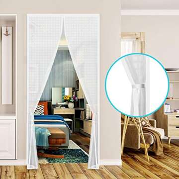 Insulated Door Curtain, Thermal Magnetic Self-Sealing EVA Door Screen Keep Cold Out Door Cover Auto Closer for Kitchen, Patio, Air Conditioner Room,Hands Free,Fits Doors up to 34" x 80", White