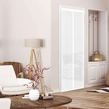 Insulated Door Curtain, Thermal Magnetic Self-Sealing EVA Door Screen Keep Cold Out Door Cover Auto Closer for Kitchen, Patio, Air Conditioner Room,Hands Free,Fits Doors up to 34" x 80", White