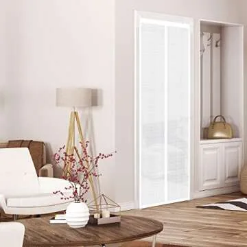 Insulated Door Curtain, Thermal Magnetic Self-Sealing EVA Door Screen Keep Cold Out Door Cover Auto Closer for Kitchen, Patio, Air Conditioner Room,Hands Free,Fits Doors up to 34" x 80", White