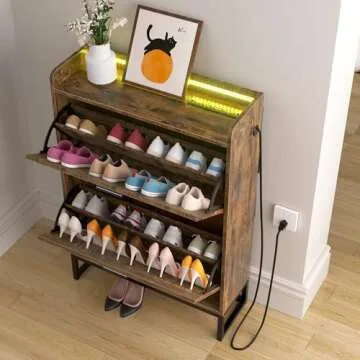 HAIOOU Shoe Storage Cabinet - Modern Charging Station & LED Lighting