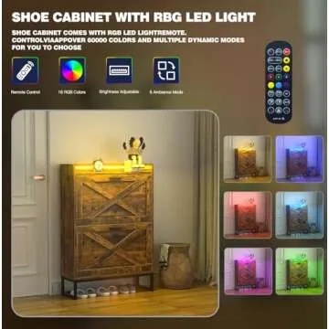 HAIOOU Shoe Storage Cabinet with USB Ports & LED Lights