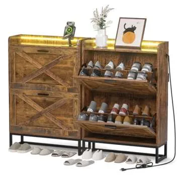 HAIOOU Shoe Storage Cabinet with USB Ports & LED Lights