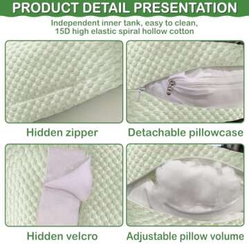 Pregnancy Pillow for Pregnant Women Sleeping, Maternity Pillow Support for Back, HIPS, Legs, Maternity Pillow with Detachable & Adjustable Pillow Cover, Green