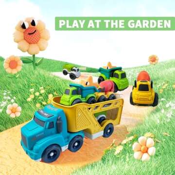 Aigitoy 4 in 1 Toddlers Truck Toys for 1 2 3 4 Year Old, Truck Toy Set Includes Dump Truck, Garbage Truck, Mixer Cement, No BPA, Phthalates, PVC, Birthday Xmas Gifts for Toddlers,Outdoor Toys for Kid