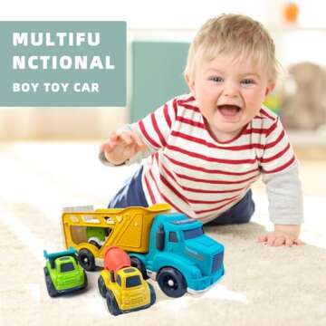 Aigitoy 4 in 1 Toddlers Truck Toys for 1 2 3 4 Year Old, Truck Toy Set Includes Dump Truck, Garbage Truck, Mixer Cement, No BPA, Phthalates, PVC, Birthday Xmas Gifts for Toddlers,Outdoor Toys for Kid