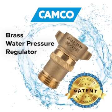 Camco Brass Marine/RV Water Pressure Regulator – Protects RV Kitchen Small Appliances, Plumbing & ...