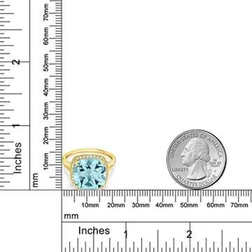 Gem Stone King 10K Yellow Gold Gemstone Birthstone and White Created Sapphire Ring For Women | Cushion 12MM | Wedding Anniversary Promise Ring For Women | Available In Size 5, 6, 7, 8, 9