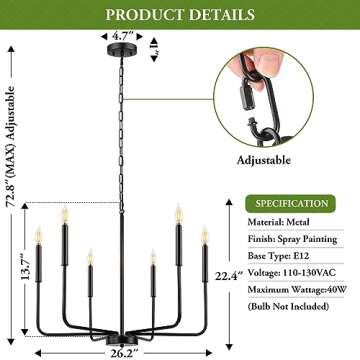 Black Chandelier 6-Light Modern Farmhouse Fixture