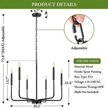 Black Chandelier 6-Light Modern Farmhouse Fixture