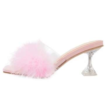 Heiyom Elegant Fluffy Feather Square Toe Stilettos