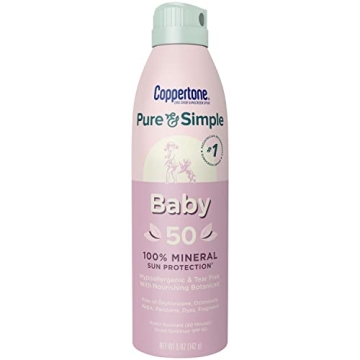 Coppertone Pure and Simple Baby Sunscreen Spray SPF 50, Zinc Oxide Mineral Sunscreen for Babies, Tod...