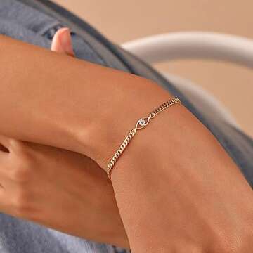 VRIUA Gold Bracelets for Women, 14K Gold Plated Cuban Evil Eye Bracelet Dainty Evil Eye Chain Bracelets Adjustable Gold Chain Bracelets Gold Jewelry for Women