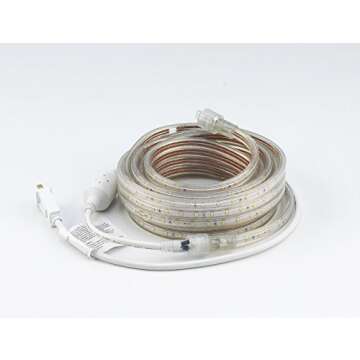 CBConcept UL Listed, 40 Feet, 4300 Lumen, 3000K Warm White, Dimmable, 110-120V AC Flexible Flat LED Strip Rope Light, 720 Units 3528 SMD LEDs, Indoor Outdoor Use, Accessories Included, Ready to use