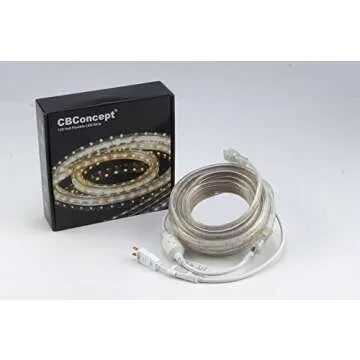 CBConcept UL Listed, 40 Feet, 4300 Lumen, 3000K Warm White, Dimmable, 110-120V AC Flexible Flat LED Strip Rope Light, 720 Units 3528 SMD LEDs, Indoor Outdoor Use, Accessories Included, Ready to use
