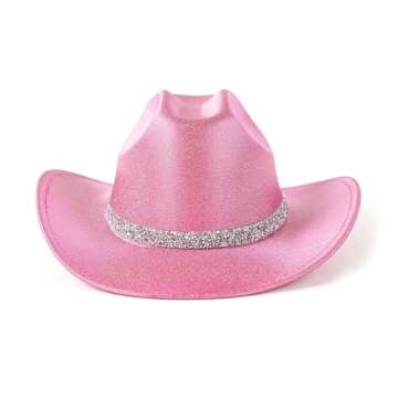 EOGIMI Cowboy Hat for Women Men Bling Diamond Party Disco Cowgirl Hat Rose