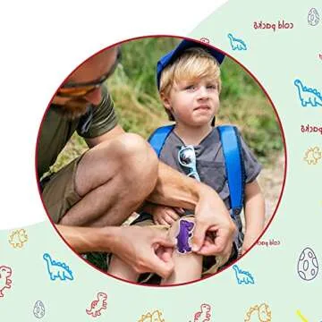 Boo Boo Ice Packs for Kids w/Ultra Soft and Fun Sleeves | Kids Ice Packs for Boo Boos with Cover | Hot and Cold Therapy Reusable Ice Packs for Injuries Kids 4-Pack (Dino)