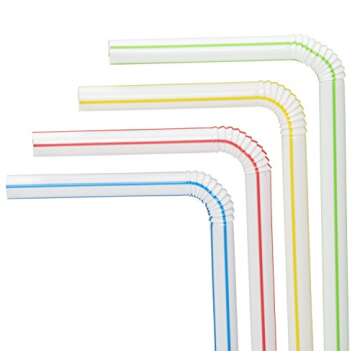 Pack of 200 Colorful Flexible Plastic Bendy Straws - BPA-Free, 8" Long