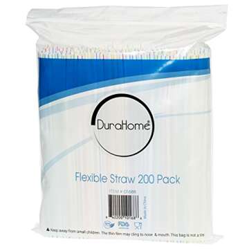 Flexible Colorful Plastic Straws - 200 Pack Bendy Straws