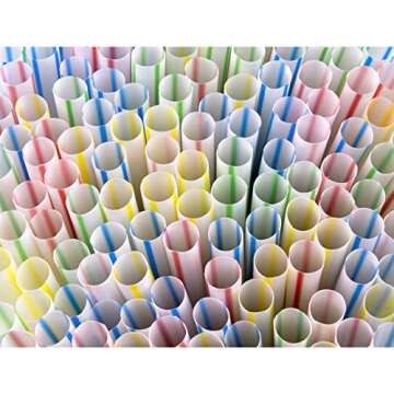 Flexible Colorful Plastic Straws - 200 Pack Bendy Straws