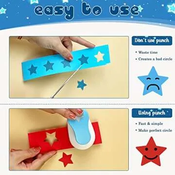 Ecohu Set 3 Star Paper Punch 0.3'' / 0.63'' / 1'', Scrapbooking Hole Punches Crafting, Design for Office Supplies, Card Making, DIY Photo Album.