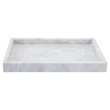 12"x8" Real Natural Marble Vanity Tray, Genuine Marble Storage Tray for Cosmetics/Jewelry, Non-Resin/Non-Ceramic, Dresser Organizer Tray, Bathroom Tray, Home Decor, Kitchen, Coffee Table, 12 x 8 inch