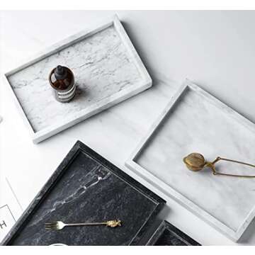 12"x8" Real Natural Marble Vanity Tray, Genuine Marble Storage Tray for Cosmetics/Jewelry, Non-Resin/Non-Ceramic, Dresser Organizer Tray, Bathroom Tray, Home Decor, Kitchen, Coffee Table, 12 x 8 inch