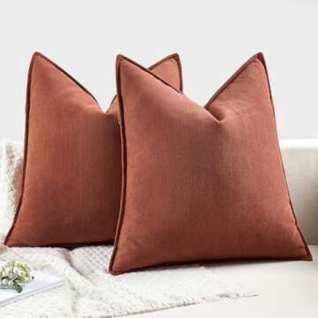 MIULEE Pack of 2 Rust Decorative Pillow Covers 20x20 Inch Soft Chenille Couch Throw Pillows Farmhouse Cushion Covers with Elegant Design for Sofa Bedroom Living Room Boho Home Decor