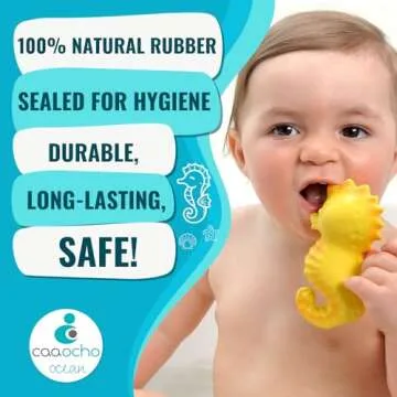 caaocho Pure Natural Rubber Bath Toy - Nalu The Seahorse Baby Toy - Hole Free Bath Toys, BPA Free Bath Toys for Infants, Without Holes Sealed Natural Rubber Baby Toy