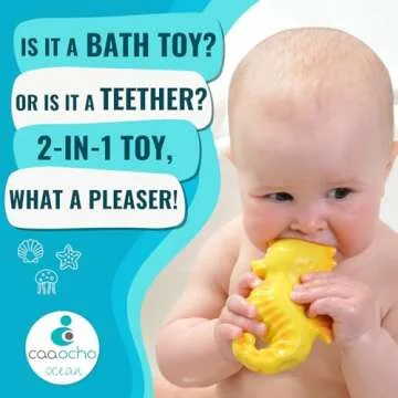 caaocho Pure Natural Rubber Bath Toy - Nalu The Seahorse Baby Toy - Hole Free Bath Toys, BPA Free Bath Toys for Infants, Without Holes Sealed Natural Rubber Baby Toy