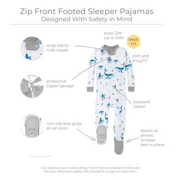 Burt's Bees Baby Boys Pajamas, Zip-front Non-slip Footed PJs, Organic Cotton, Whale of a Tale 2-pk