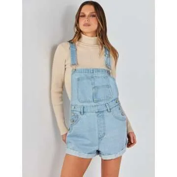 ANRABESS Overalls for Women 2025 Summer Casual Loose Fit Adjustable Shorts Denim Overall Rompers Bib Jeans Shortalls Washed Azure Medium