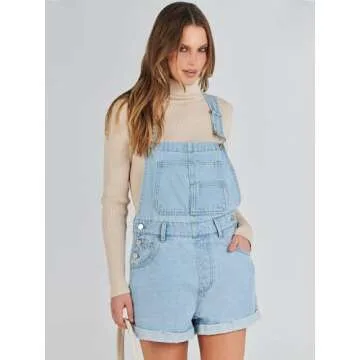 ANRABESS Overalls for Women 2025 Summer Casual Loose Fit Adjustable Shorts Denim Overall Rompers Bib Jeans Shortalls Washed Azure Medium