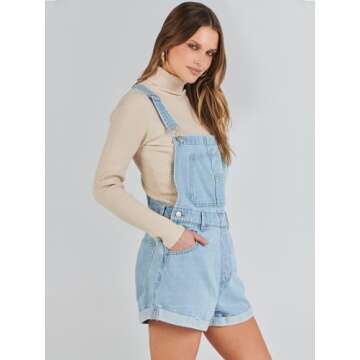 ANRABESS Overalls for Women 2025 Summer Casual Loose Fit Adjustable Shorts Denim Overall Rompers Bib Jeans Shortalls Washed Azure Medium