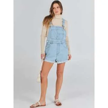 ANRABESS Overalls for Women 2025 Summer Casual Loose Fit Adjustable Shorts Denim Overall Rompers Bib Jeans Shortalls Washed Azure Medium