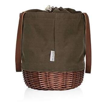 PICNIC TIME Coronado Canvas and Willow Basket Tote, Picnic Tote Bag, Beach Tote, (Khaki Green with Beige Accents)