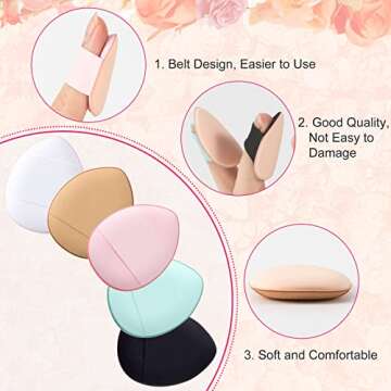 PAGOW 25Pcs Finger Powder Puff Face Triangle Mini Makeup Sponge Puff Strap Soft Body Cosmetic Foundation Pressed Pad Contouring Concealer Eye Wet Dry Makeup Tool(blue white pink black complexion)