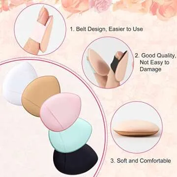 PAGOW 25Pcs Finger Powder Puff Face Triangle Mini Makeup Sponge Puff Strap Soft Body Cosmetic Foundation Pressed Pad Contouring Concealer Eye Wet Dry Makeup Tool(blue white pink black complexion)