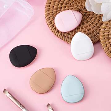 PAGOW 25Pcs Finger Powder Puff Face Triangle Mini Makeup Sponge Puff Strap Soft Body Cosmetic Foundation Pressed Pad Contouring Concealer Eye Wet Dry Makeup Tool(blue white pink black complexion)