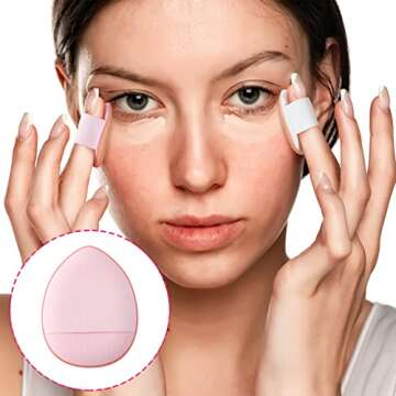 PAGOW 25Pcs Finger Powder Puff Face Triangle Mini Makeup Sponge Puff Strap Soft Body Cosmetic Foundation Pressed Pad Contouring Concealer Eye Wet Dry Makeup Tool(blue white pink black complexion)