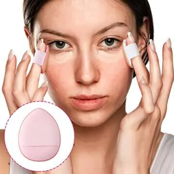 PAGOW 25Pcs Finger Powder Puff Face Triangle Mini Makeup Sponge Puff Strap Soft Body Cosmetic Foundation Pressed Pad Contouring Concealer Eye Wet Dry Makeup Tool(blue white pink black complexion)