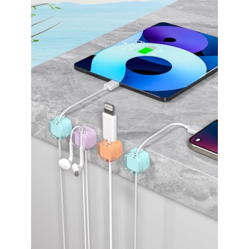 8-Pack Magnetic Cable Clips, Adjustable Cord Holder for Under Desk Cable Management, Adhesive Charger Wire Organizer Keeper for Home Office Desk Phone Car Wall Desktop Nightstand (Crystal Multicolor)