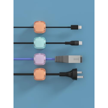 8-Pack Magnetic Cable Clips, Adjustable Cord Holder for Under Desk Cable Management, Adhesive Charger Wire Organizer Keeper for Home Office Desk Phone Car Wall Desktop Nightstand (Crystal Multicolor)