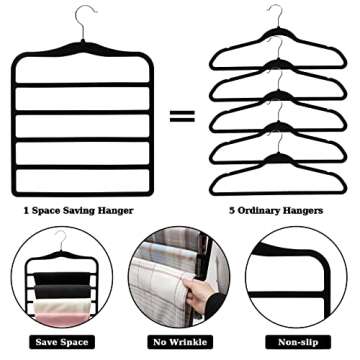 Closet Organizers and Storage,3 Pack Velvet Pants-Hangers-Space-Saving,Non Silp 5 Tier Scarf Jeans Organizer,Dorm Room Essentials for College Students Girls Boys Guys,Organization and Storage