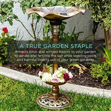 Solar Lighted Pedestal Bird Bath Fountain with Planter