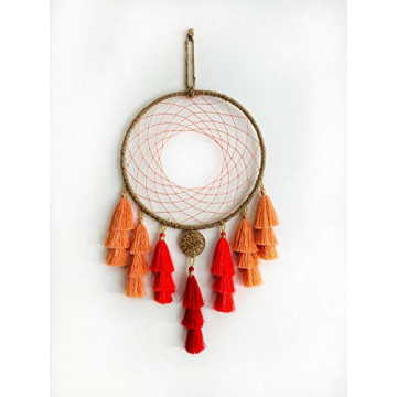 Boho Fall Dream Catcher with Vibrant Amber Tassels