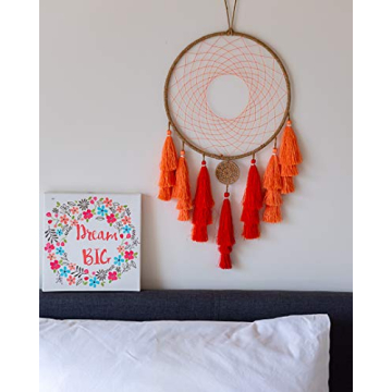 Boho Fall Dream Catcher with Vibrant Amber Tassels
