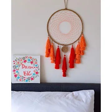 Boho Fall Dream Catcher with Vibrant Amber Tassels